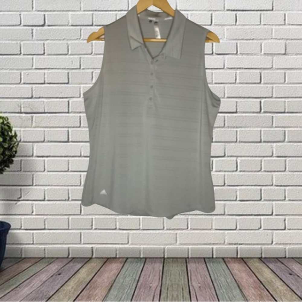 Women’s Adidas‎ Crew Gray Stripe Sleeveless Golf Polo Shirt Size XL